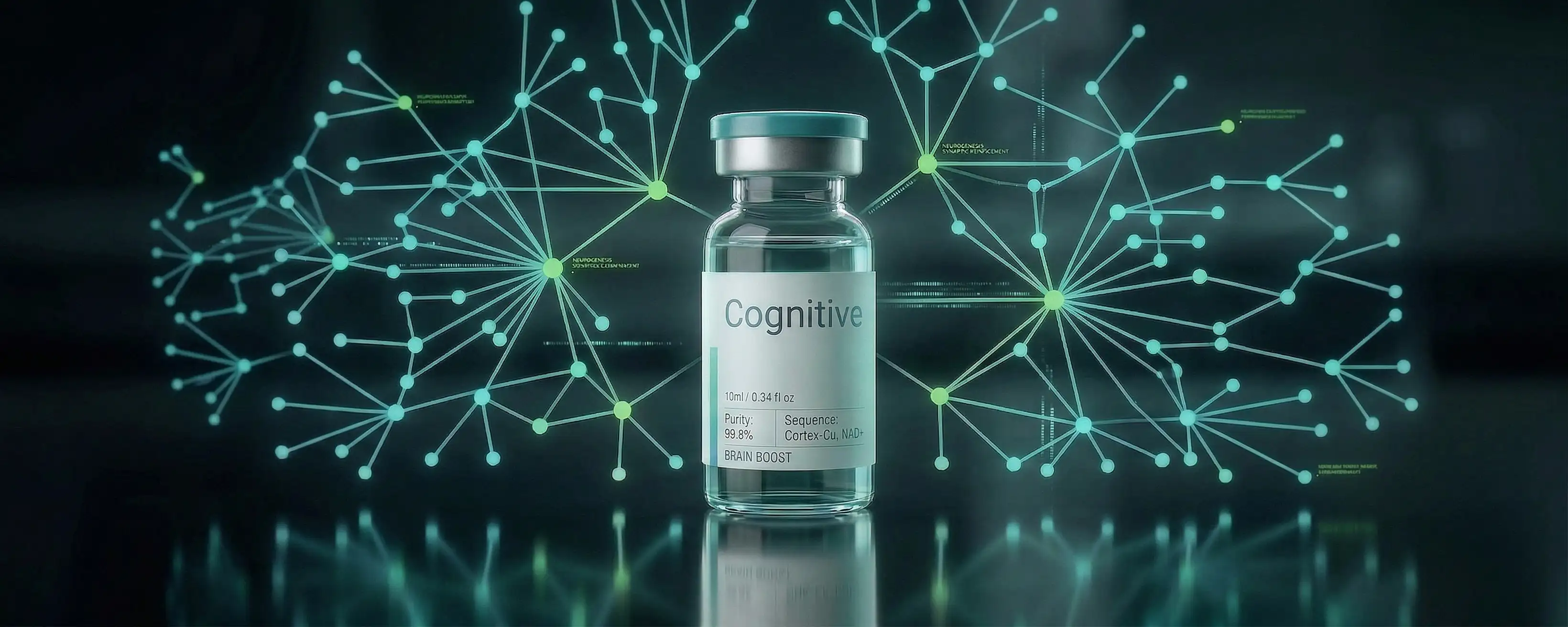 Cognitive research vial with neural network backdrop