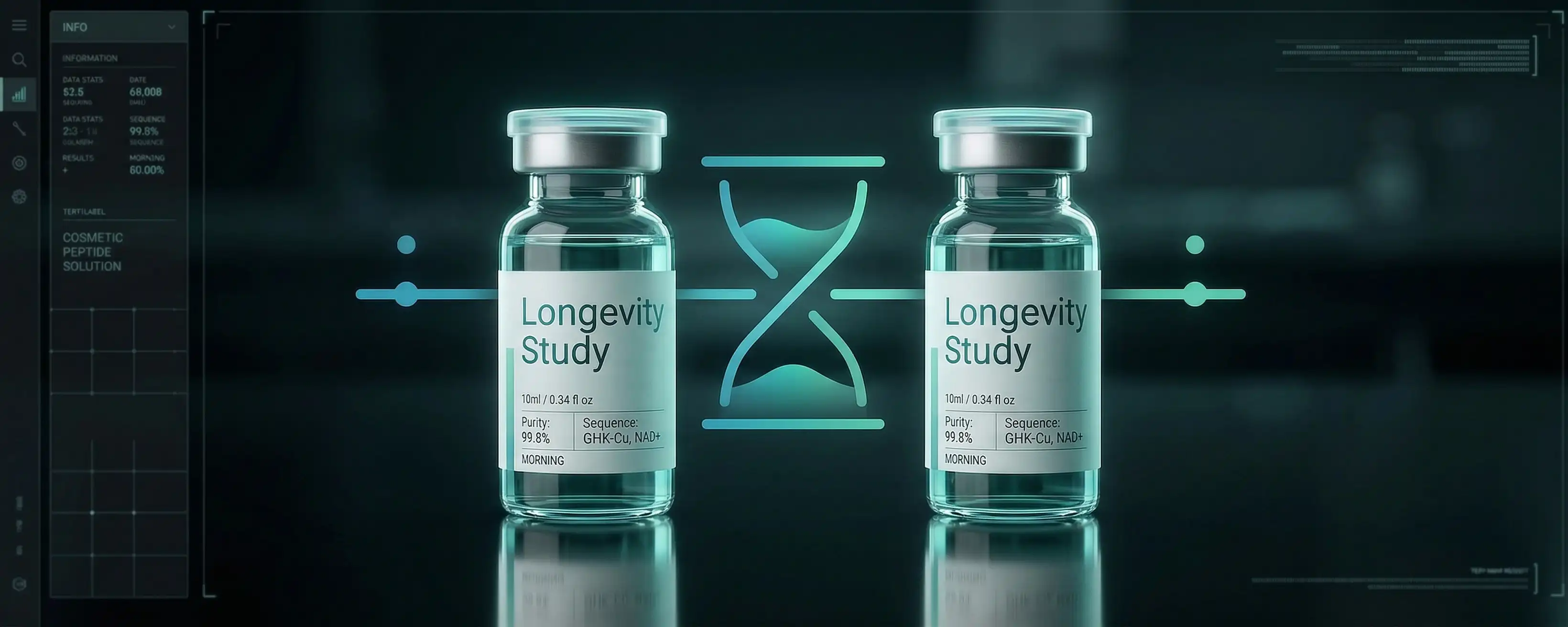 Longevity study vials with hourglass motif